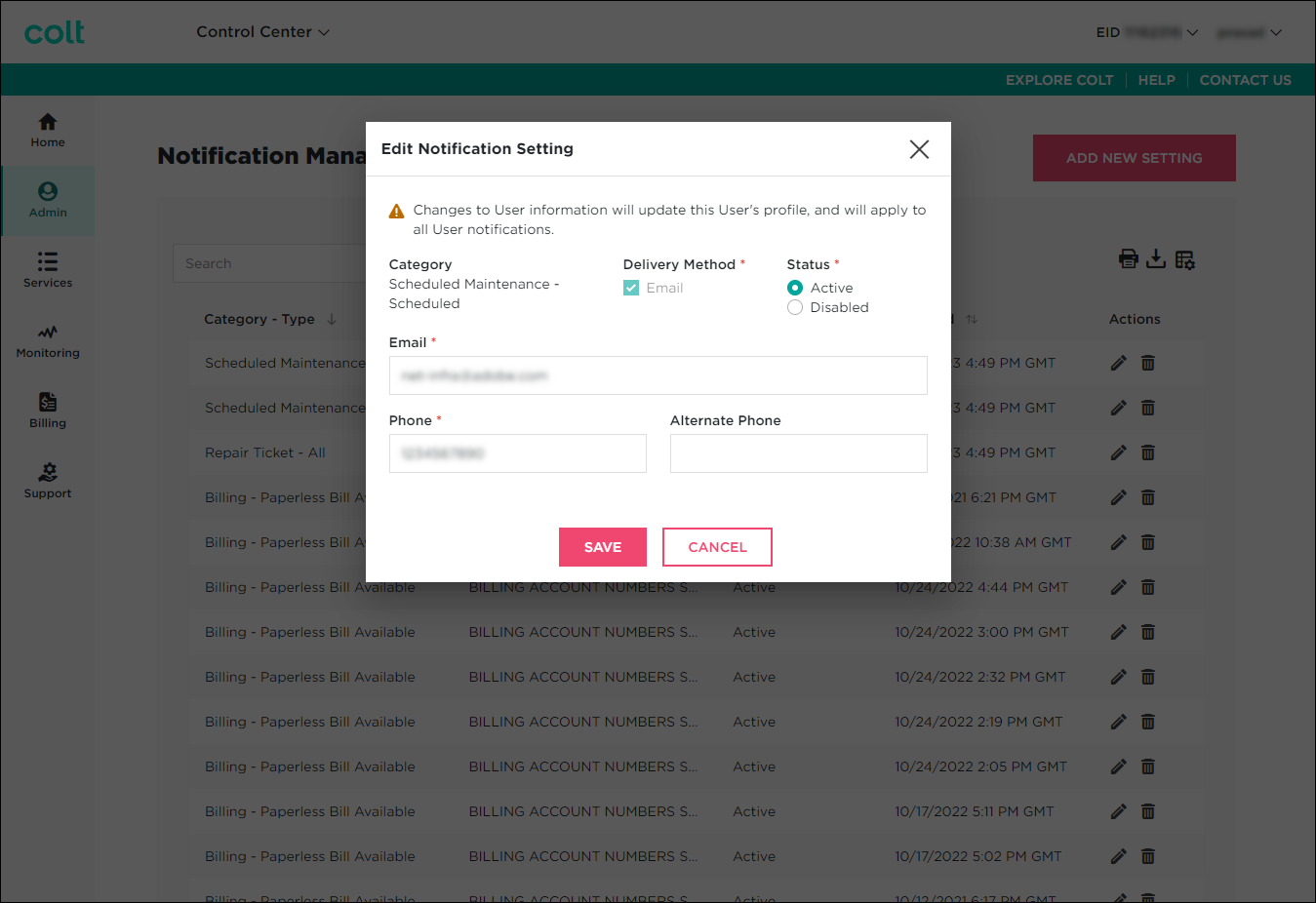 Edit Notification Setting