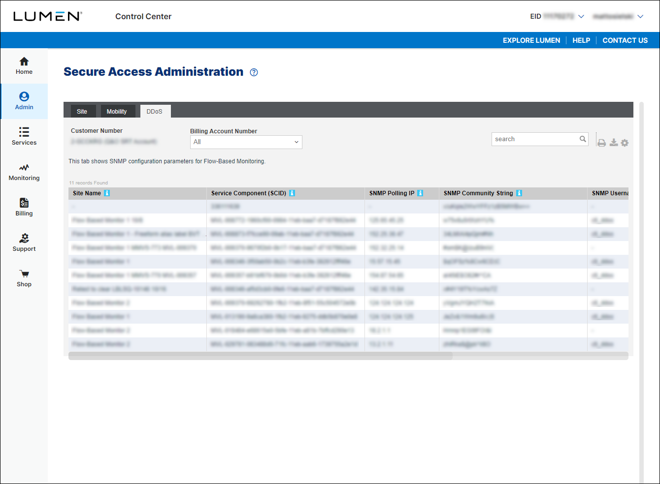 Secure Access Administration (showing DDoS tab)