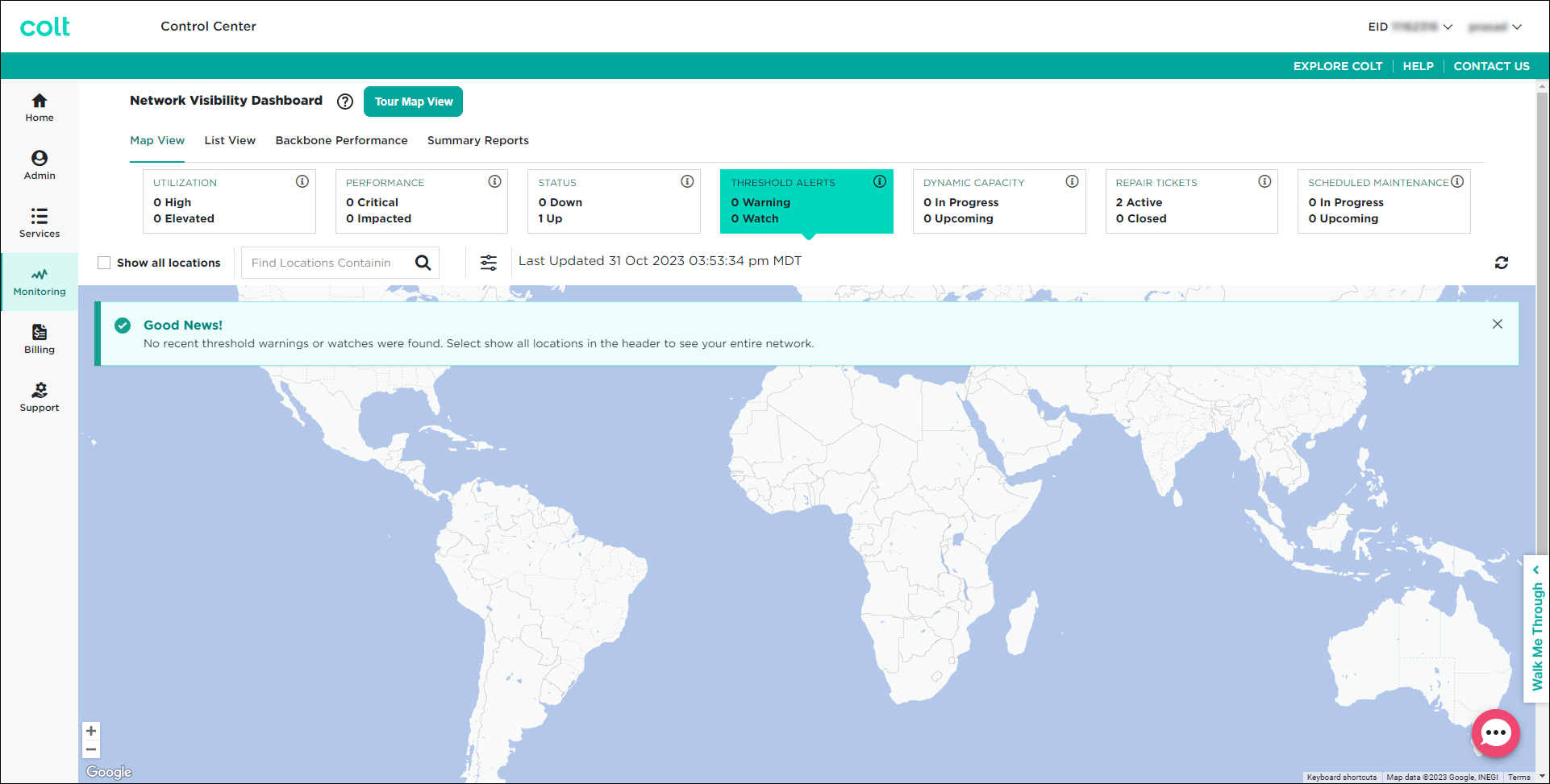 Network Visibility (showing Threshold Alerts tile)