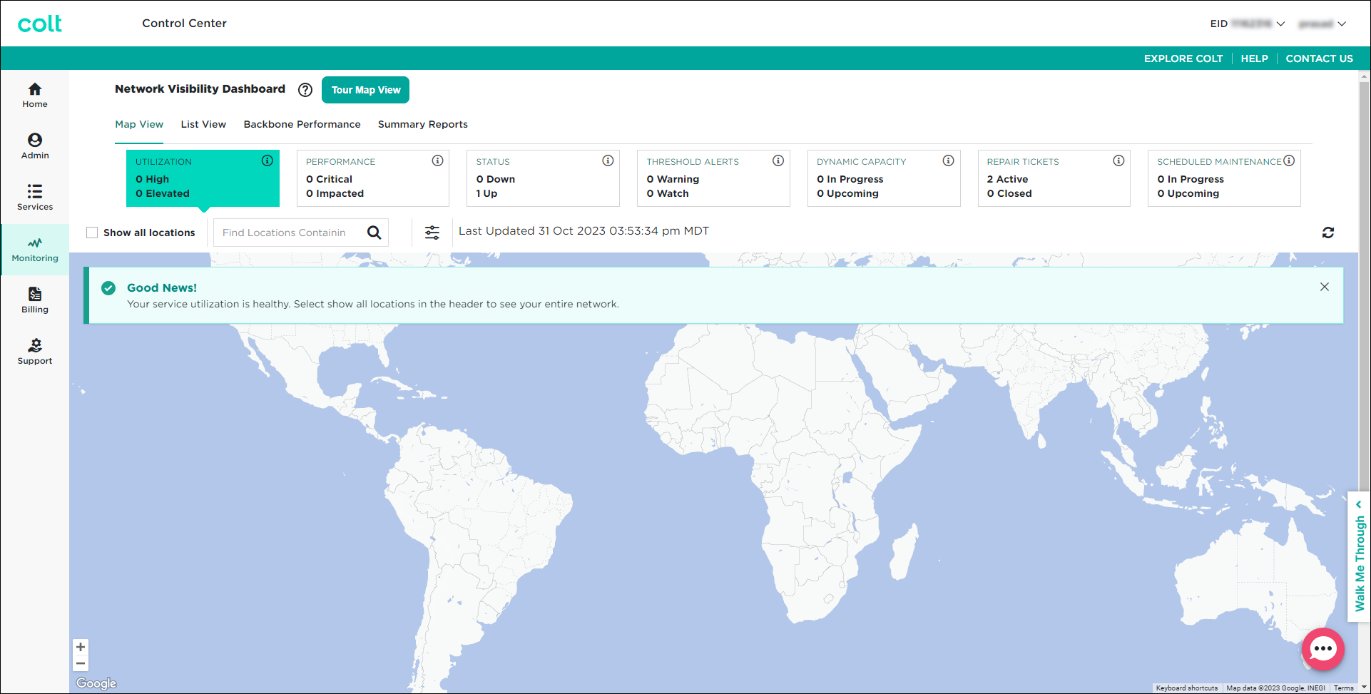 Network Visibility (showing Utilization tile)