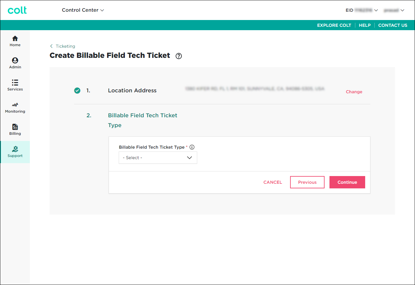 Create Billable Field Tech Ticket (showing Billable Field Tech Ticket Type section)