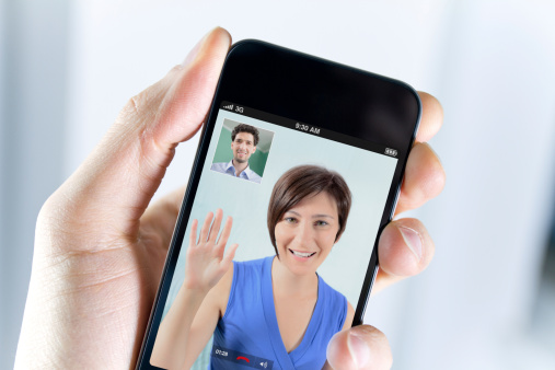 Couple enjoying a video call from smartphone