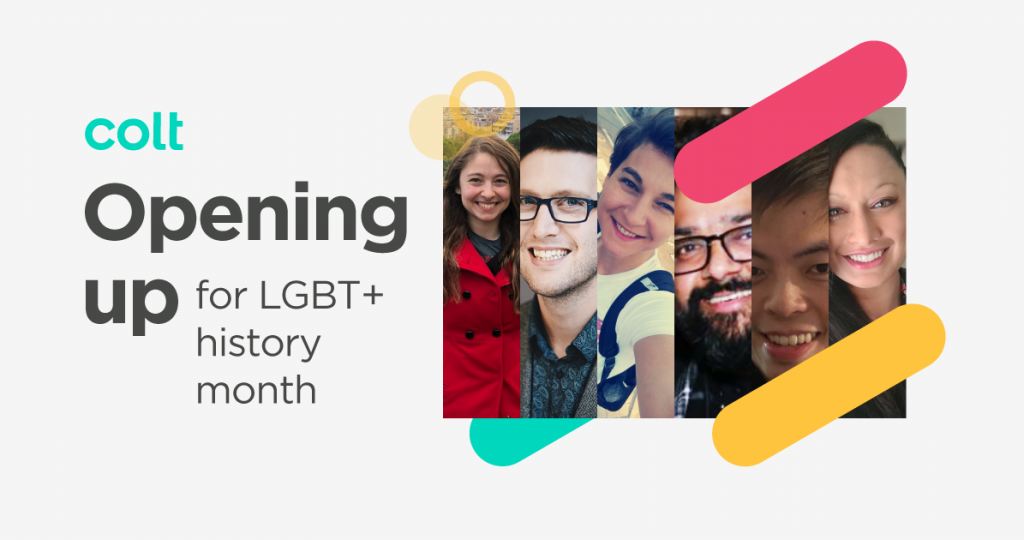 Social image with pictures of people and text saying "opening up for LGBT+ history month"