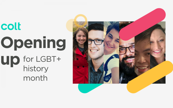 Social image with pictures of people and text saying "opening up for LGBT+ history month"