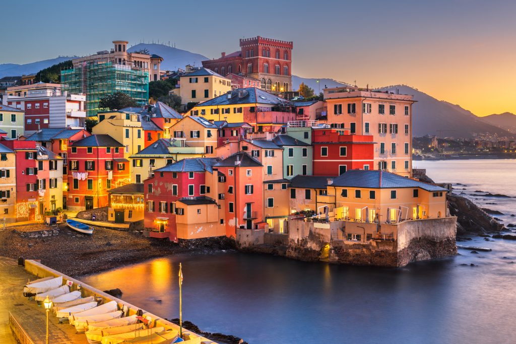 The old fishing village of  Boccadasse, Genoa, Italy at dawn.
