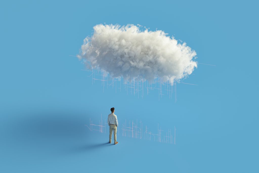 Cloud computing concept, this is entirely 3D generated image.