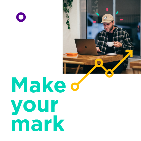 Job apply make your mark 3 A man in a plaid shirt seated at a laptop with the words Make your mark