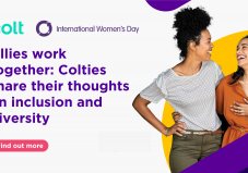 Two women smiling; the Colt logo; the phrase "allies work together"